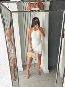 Perrie lace detail tie back mini dress - white