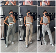 Load image into Gallery viewer, Enya striped straight leg trouser and crop top set - khaki