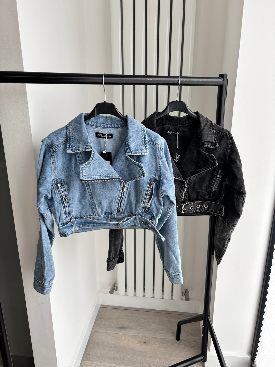 Marley cropped denim jacket with buckle belt detail