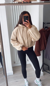 Marisa bomber style cropped zip up hooded jacket - beige