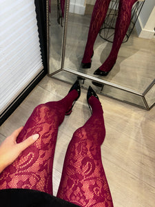 Burgundy lace tights