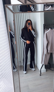 Libby stripe detail jogger and jacket set - black