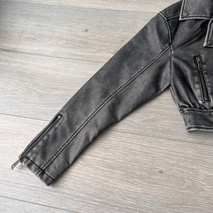 Sophie faux leather look cropped biker jacket - grey