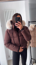 Load image into Gallery viewer, Melanie puffer coat with faux fur hood - chocolate