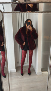 Cassandra faux fur coat - burgundy