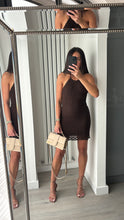 Load image into Gallery viewer, Perrie lace detail tie back mini dress - brown