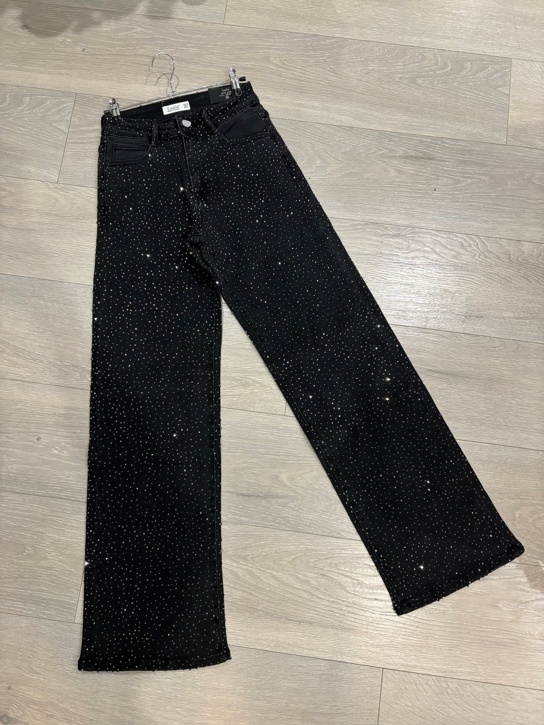 Belle full diamanté embellished straight leg black denim jeans