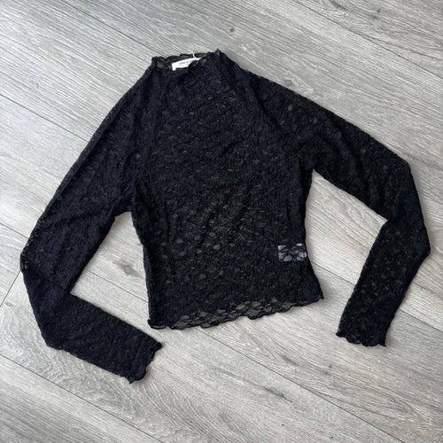 Piper long sleeve lace detail top - black