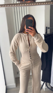 Chloe cinch waist long sleeve top and jogger set - beige
