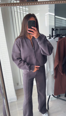 Talia straight leg jogger set - charcoal grey