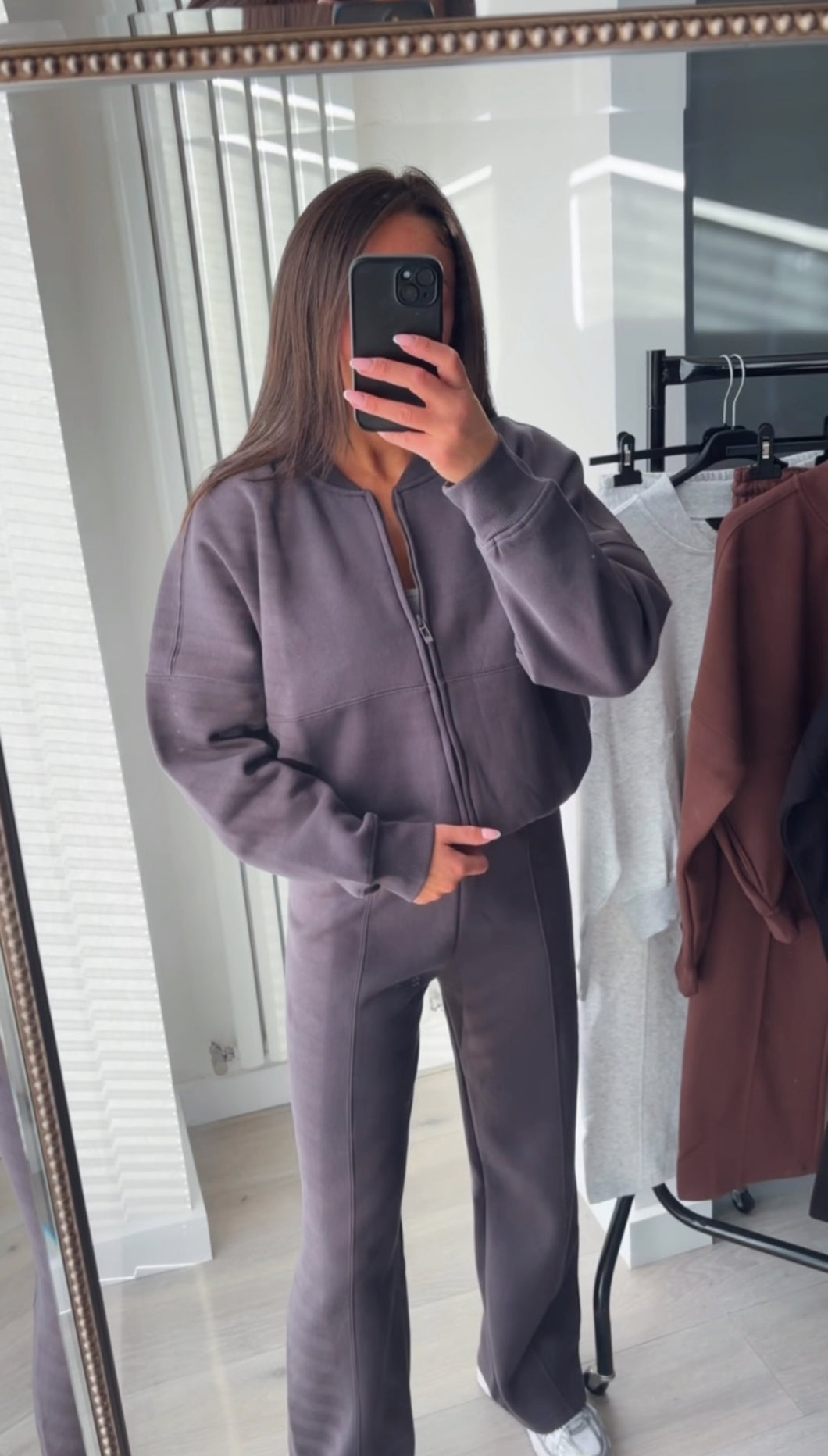 Talia straight leg jogger set - charcoal grey