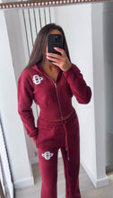 Load image into Gallery viewer, Pia embroidered logo detail cinch waist jacket and jogger set -wine