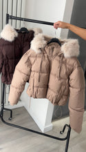 Load image into Gallery viewer, Melanie puffer coat with faux fur hood - tan