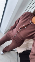 Load image into Gallery viewer, Chloe cinch waist long sleeve top and jogger set - chocolate brown