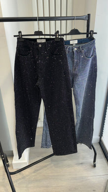 Bella full diamanté embellished straight leg denim jeans - black