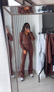 Erica flare leg tracksuit jacket loungewear set - chocolate brown