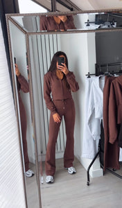 Erica flare leg tracksuit jacket loungewear set - chocolate brown