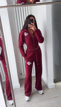 Load image into Gallery viewer, Pia embroidered logo detail cinch waist jacket and jogger set -wine