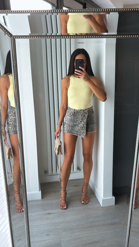 Mya yellow double lined slinky square neck bodysuit