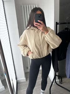 Marisa bomber style cropped zip up hooded jacket - beige