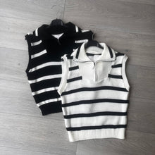 Load image into Gallery viewer, Nina zip neck striped sleeveless jumper - white with black stripe