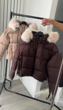Load image into Gallery viewer, Melanie puffer coat with faux fur hood - chocolate