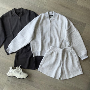 Talia zip jacket and shorts jogger set - grey