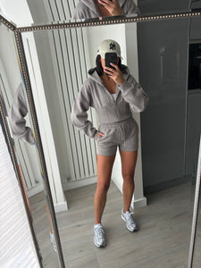 Cassie cinch waist jacket and jogger shorts set - dove grey
