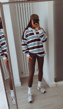 Load image into Gallery viewer, Marcie stripe long sleeve collared rugby style top - brown/blue