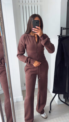 Kya (2) cinch waist jacket and jogger set - chocolate