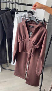 Cassie (2) cinch waist jacket and jogger set - chocolate