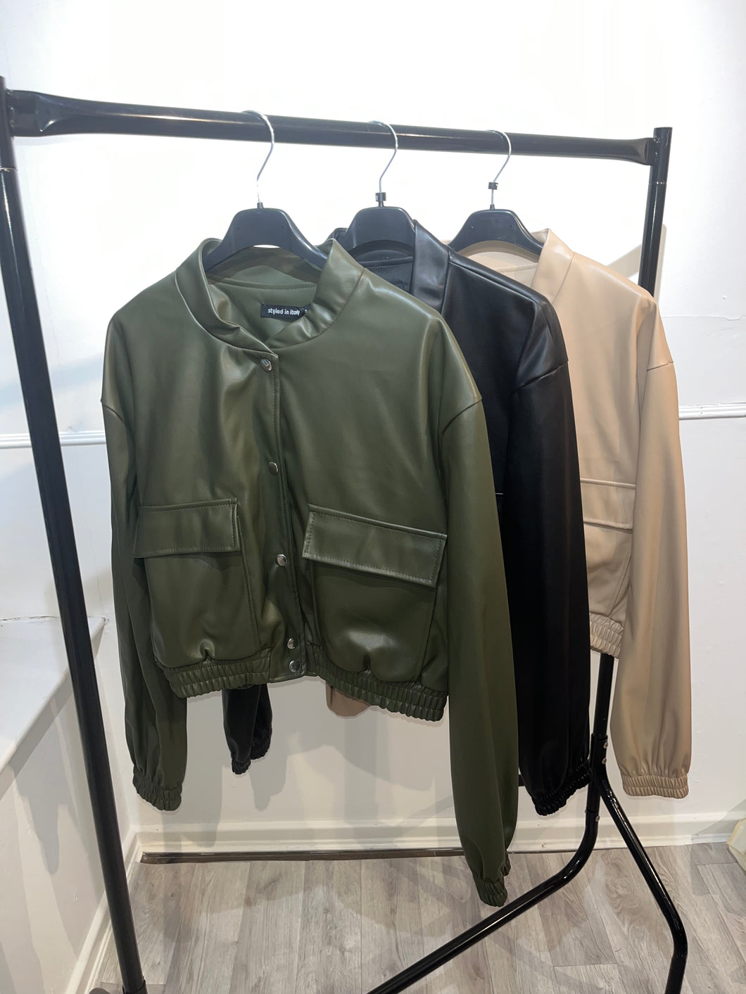 Tailor faux leather look bomber jacket - khaki