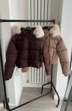 Load image into Gallery viewer, Melanie puffer coat with faux fur hood - chocolate