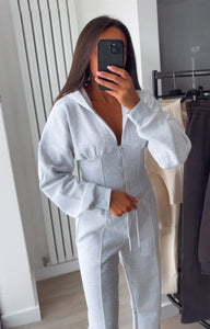 Cassie cinch waist jacket and jogger set - light grey