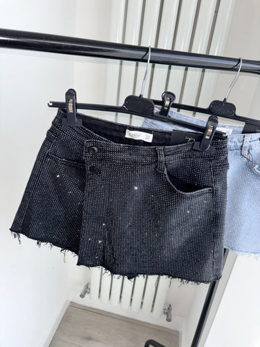 Quinn black embellished denim wrap over skort - stretch fit, size down