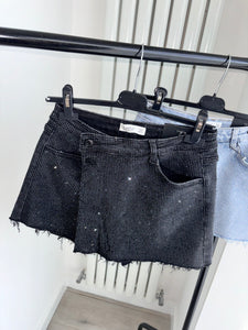 Quinn black embellished denim wrap over skort - stretch fit, size down