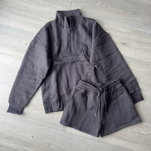 Load image into Gallery viewer, Anya quarter zip jumper and jogger shorts set - charcoal grey