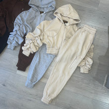 Load image into Gallery viewer, Daniela ruched sleeve crop jogger set - beige