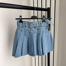 Load image into Gallery viewer, Kara denim pleated skirt with belt