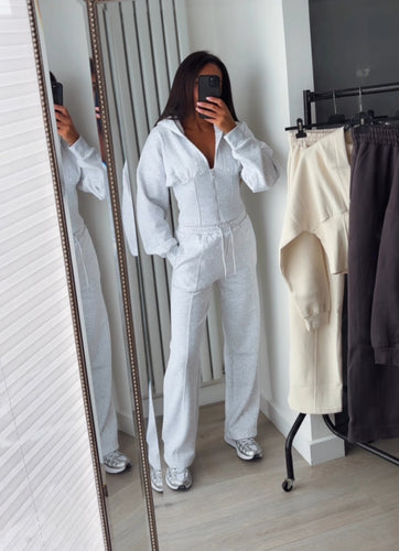 Cassie cinch waist jacket and jogger set - light grey