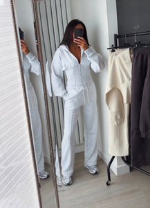 Cassie cinch waist jacket and jogger set - light grey