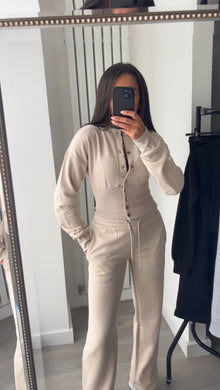 Chloe cinch waist long sleeve top and jogger set - beige