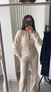 Chloe cinch waist long sleeve top and jogger set - beige