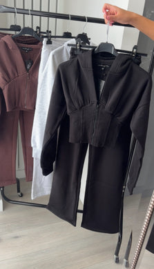 Cassie (2) cinch waist jacket and jogger set - black