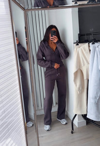 Cassie cinch waist jacket and jogger set - charcoal