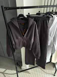 Cassie cinch waist jacket and jogger set - charcoal