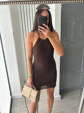 Load image into Gallery viewer, Perrie lace detail tie back mini dress - brown