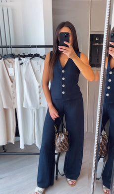 Daria button front waistcoat and trouser set - navy