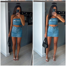 Load image into Gallery viewer, Kylie denim belt detail skirt and crop co-ord