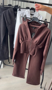 Cassie (2) cinch waist jacket and jogger set - chocolate